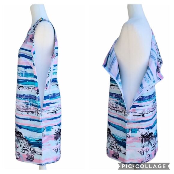 New Artfully Sketched Graphic Design Sheath Dress Size 8 Petite Zip Up Cotton - Picture 9 of 14